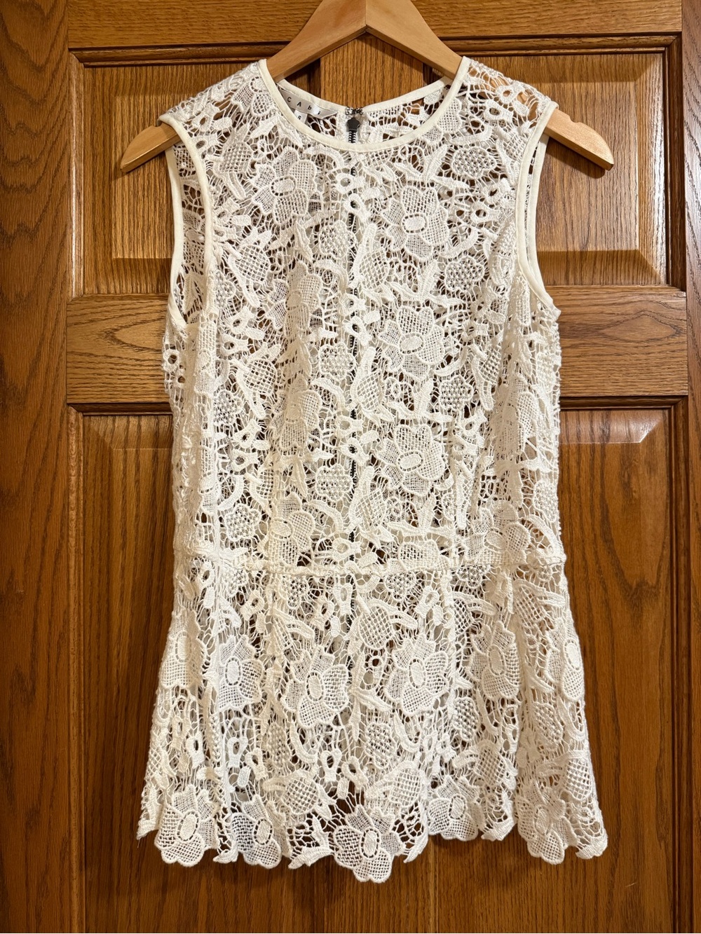 CAbi Cream Crochet Lace Peplum Sleeveless Top - size small